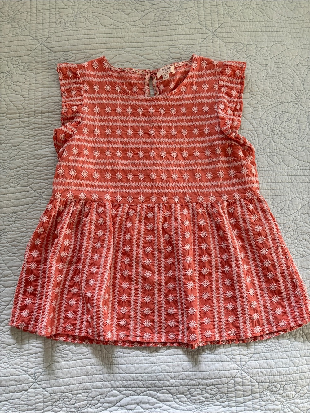 Umgee Coral Embroidered Babydoll Top